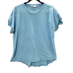 Double Zero Blue Ruched Sleeve Cotton Tee Women’s Size M Casual‎ Top